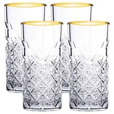 Timeless Gold Rim Highball Glasses Crystal Cut Long Drink Cocktail Tumblers