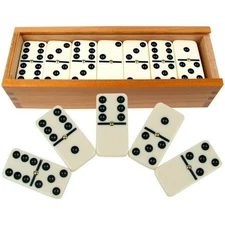 Premium Domino Set of 28 Double Six Dominoes Wood Box Center Pins for Easy Flip