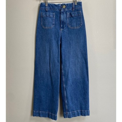 Anthropologie Pilcro The Skipper Medium Wash Wide Leg Copped Jeans Size 25