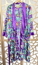 Vintage Victoria's Secret Silky Gold Label Purple Floral Satin Robe Belt Size M