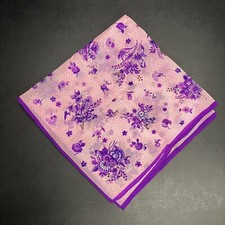 Purple Floral Scarf Pink Polka Dot Background Semi-Sheer Square Vintage