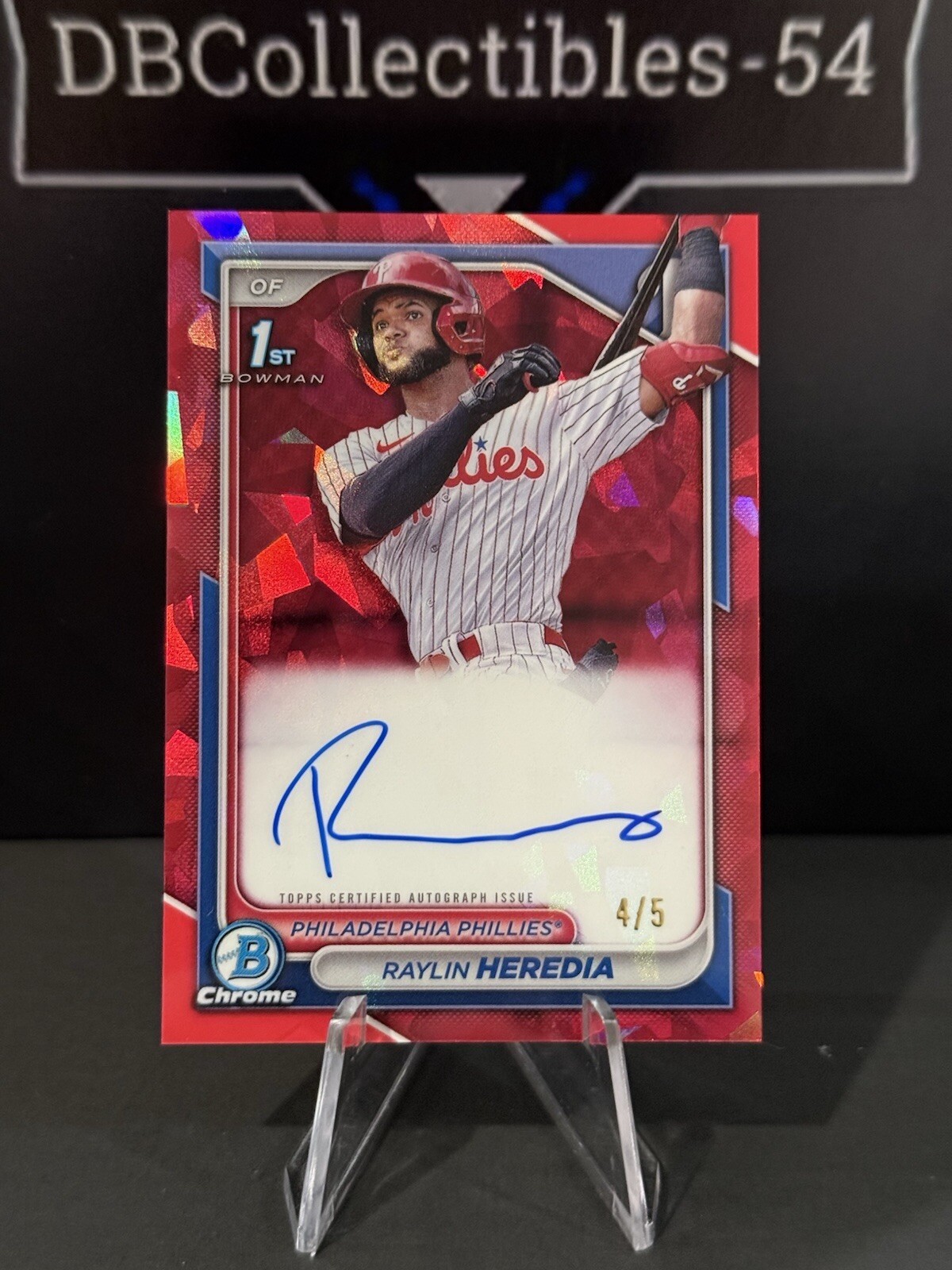 2024 Bowman Sapphire Raylin Heredia 1st Red Auto 4/5 Phillies 🔥🔥🔥