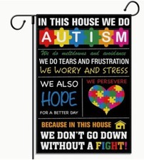 Autism In This House Garden Flag 12x18 Double Sided Burlap Outdoor Decor Flags