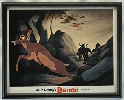 Bambi❣️ ビューティーアンドビースト ファンシーヤーンストール BLACK Bambi Lobby Card Faline Forest Dog Chase Disney Animation Art