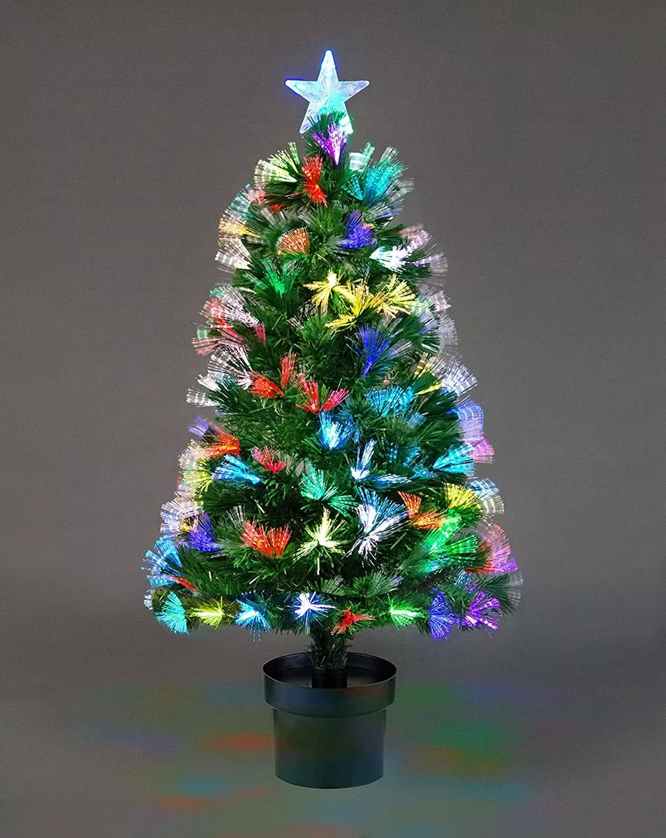 2FT Green Fibre Optic Christmas Tree Xmas LED Lights 60cm With Star Pot