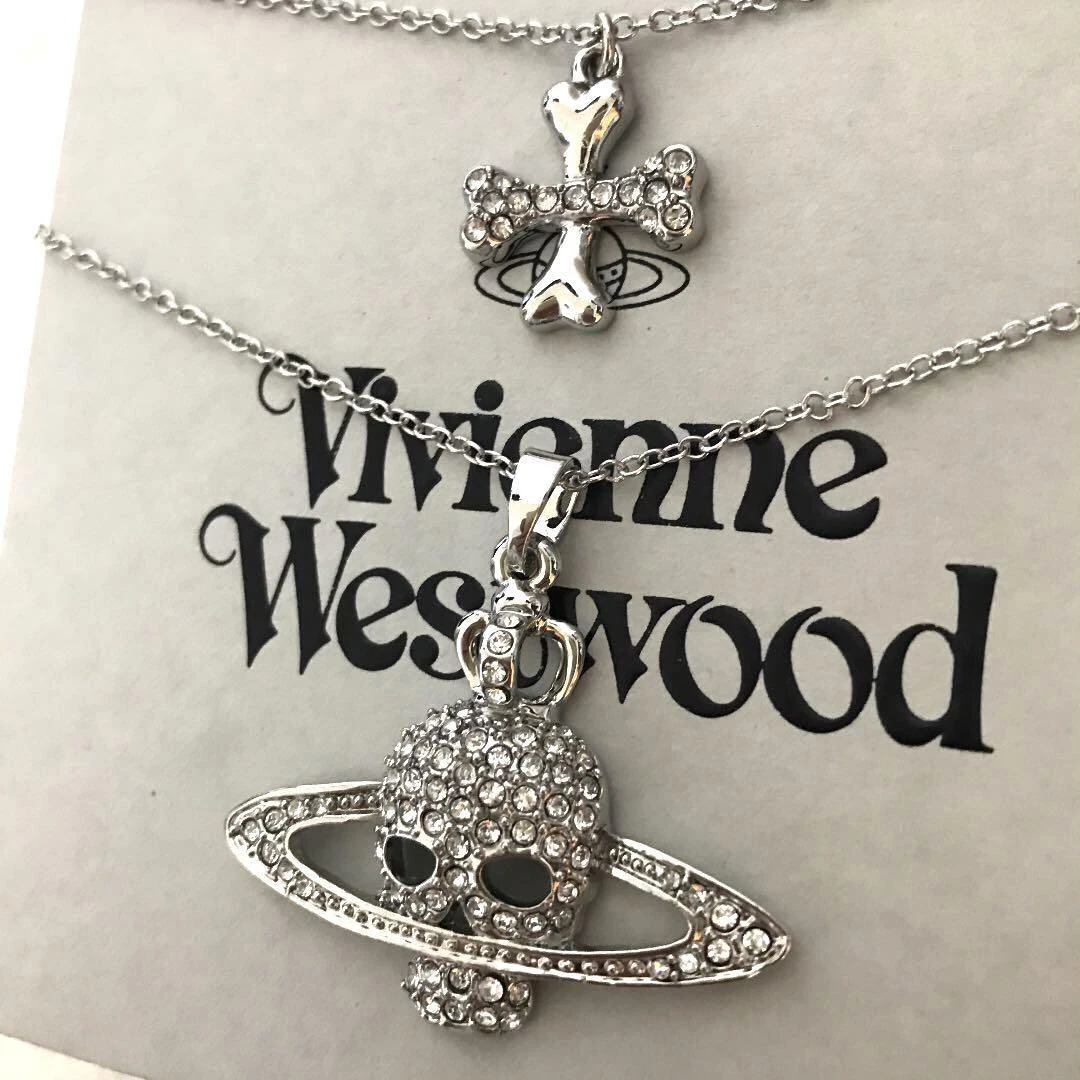 Vivienne Westwood Necklace Double Chain Skull Orb Silver 48cm IN BOX