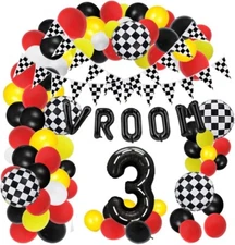 Race Car Balloons Arch Garland Kit, 40", Racetrack Number 3, 3rd Birthday Party