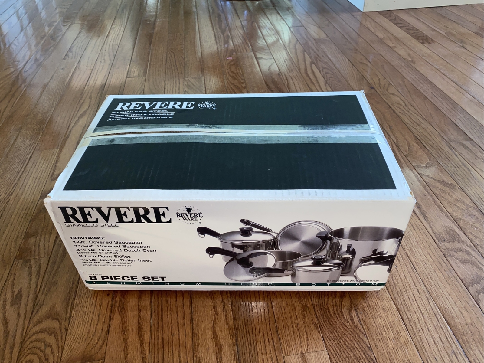 Vntg Revere Ware ‘92 8pc Stainless Steel Pots Pans Set Aluminum Disc