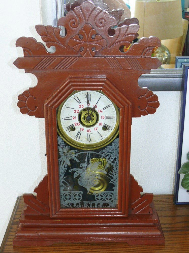 Antique Victorian Wood Kitchen Mantel Alarm Clock Chimes Portugal