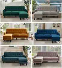 Velvet Corner Sofas -  Reversible Chaises in 7 colours. Compact Scandi Design 