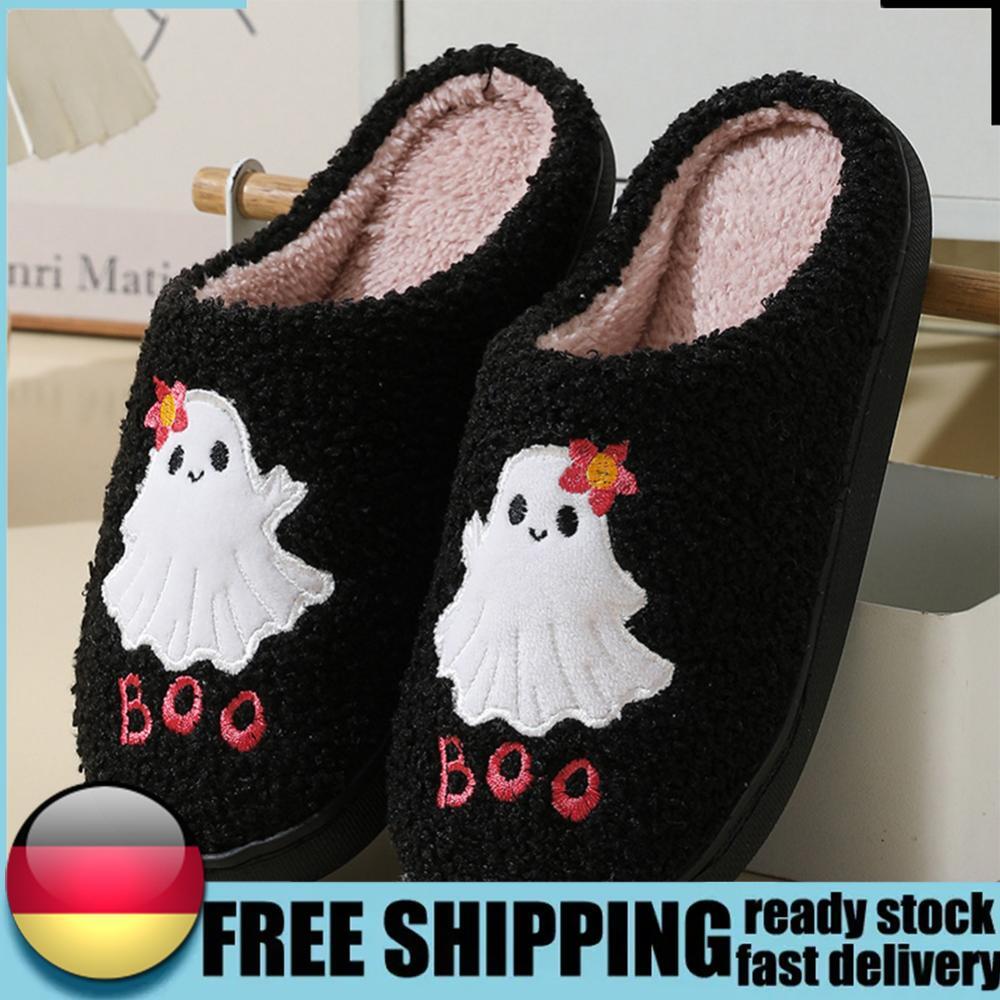 APL Halloween Ghost Plush Slippers Cute Spooky Slippers Anti Slip for Men Women