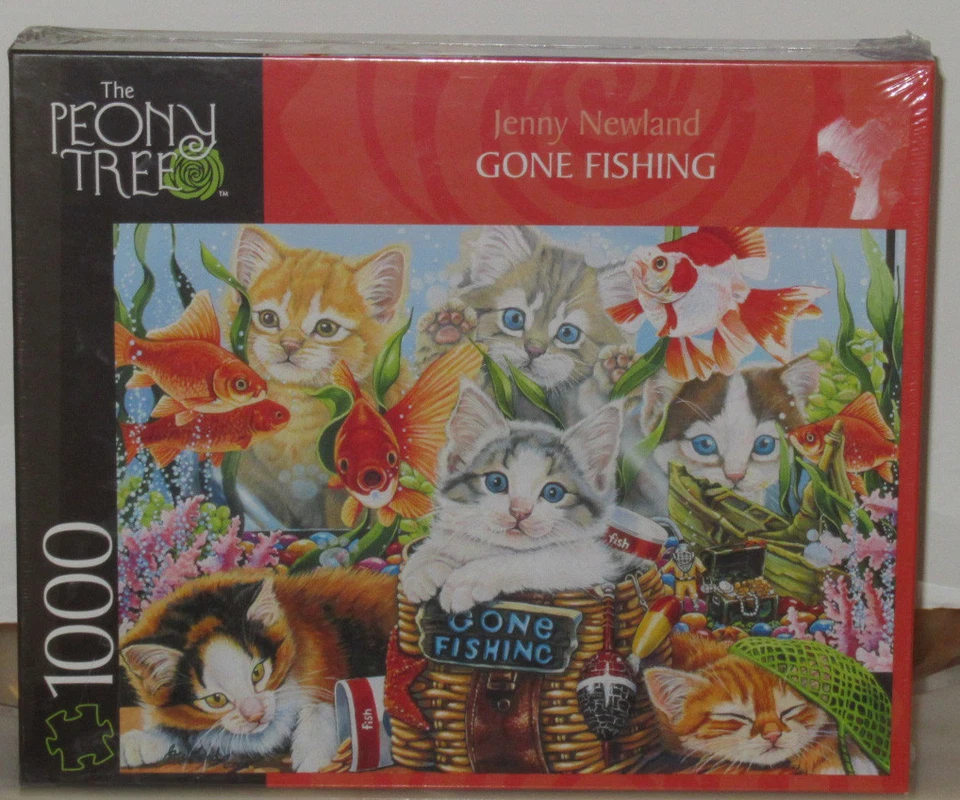 The Peony Tree GONE FISHING Kittens 1000 Piece Jigsaw Puzzle Jenny Newland Mega - Image 2 of 4