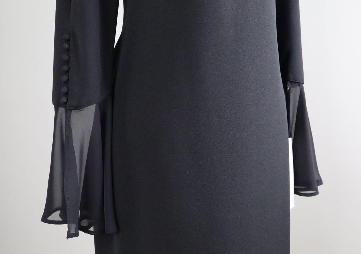CALVIN KLEIN NWT $89 Solid Black Crepe Stretch Bell Sleeve Dress Size 6 |  eBay