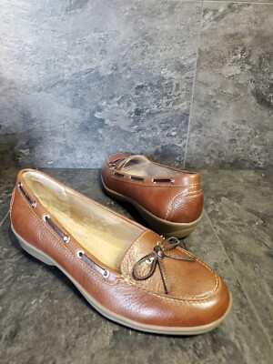 SoftSpots Slip On Brown Leather Loafer With Bow Sz 8.5 W comfort moccasin New