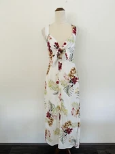 SHEIKE White Haven Midi Dress Size 8 Floral Cross Back Pockets Tie Front Lined