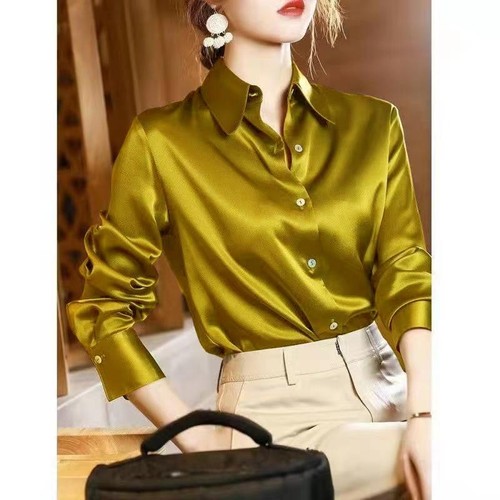 Blusas Elegante Para Mujer Camisa De Manga Larga Blanca Color Sólido Casual Lujo