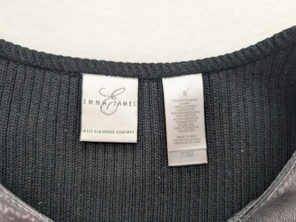 Chaleco de cuero para mujer Emma James talla pequeña suéter negro espalda cremallera completa Foto 4 de 4