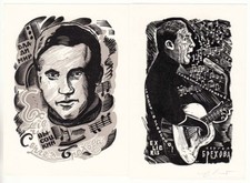 В. ВЫСОЦКИЙ Set 2 Original Ex-Librises Bookplates by Abram Mistetski USSR 1983