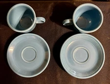4 Pc Fiestaware Peacock Blue Coffee Tea Cup & Saucer Set Homer Laughlin Mint !!