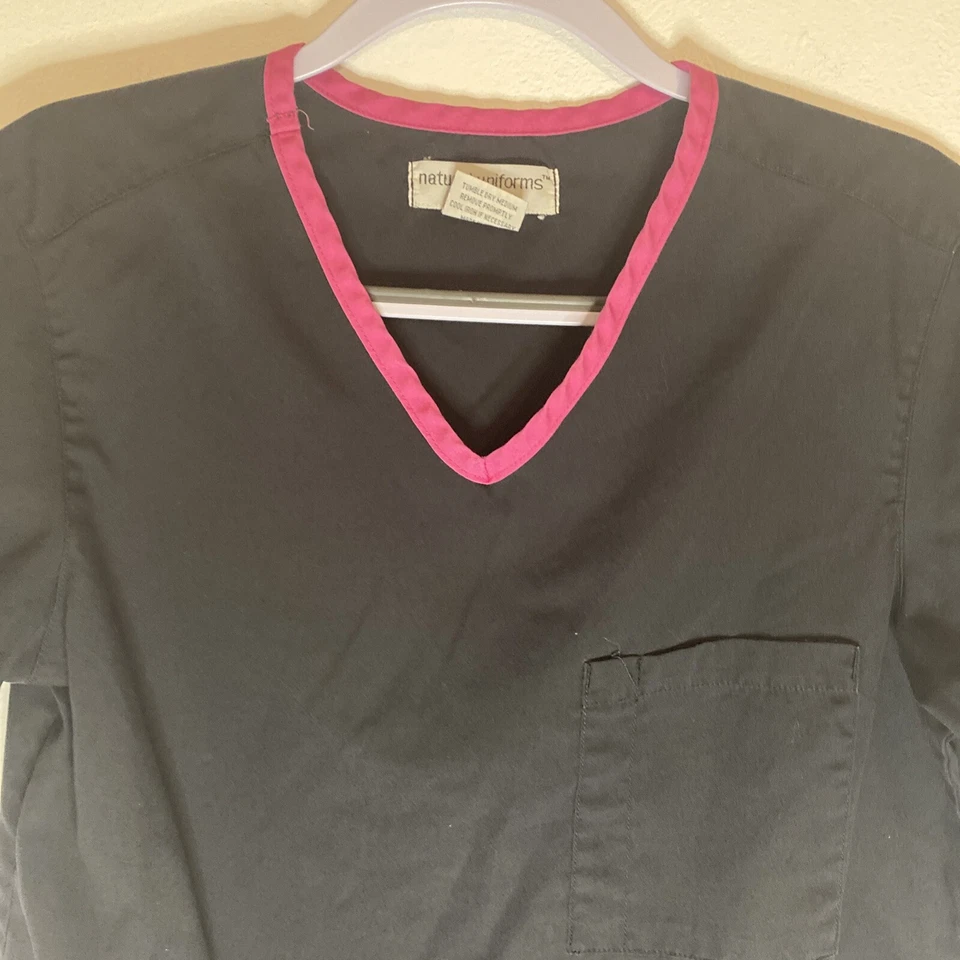 Natural Uniforms Scrub Top Medical Uniform Black Pink V Neck XS - Image 4 of 4