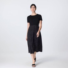 Women's Short Sleeve Contrast Midi Dress - A New Day Black Polka