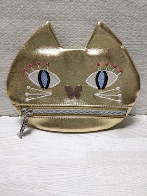 Anna Sui Gold Cat Shaped Pouch, Coin Bag, Compact, Used Japan For 14+ JP