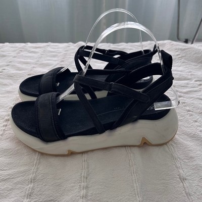 ECCO Chunky Platform Sport Sandals Black White Gum Sole EU 38 Strappy