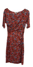 Boden Womens 8 Country Floral Faux Wrap Ruched Slinky Dress Orange Fall