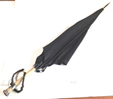 Antique Black Umbrella Parasol Floral Pansy Sterling Silver Celluloid Handle