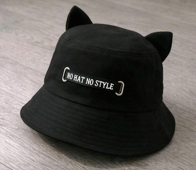 Schwarze Bucket Hat mit Cat-Ears Panama Hut Mit Katzen Ohren Highlight Trend Neu