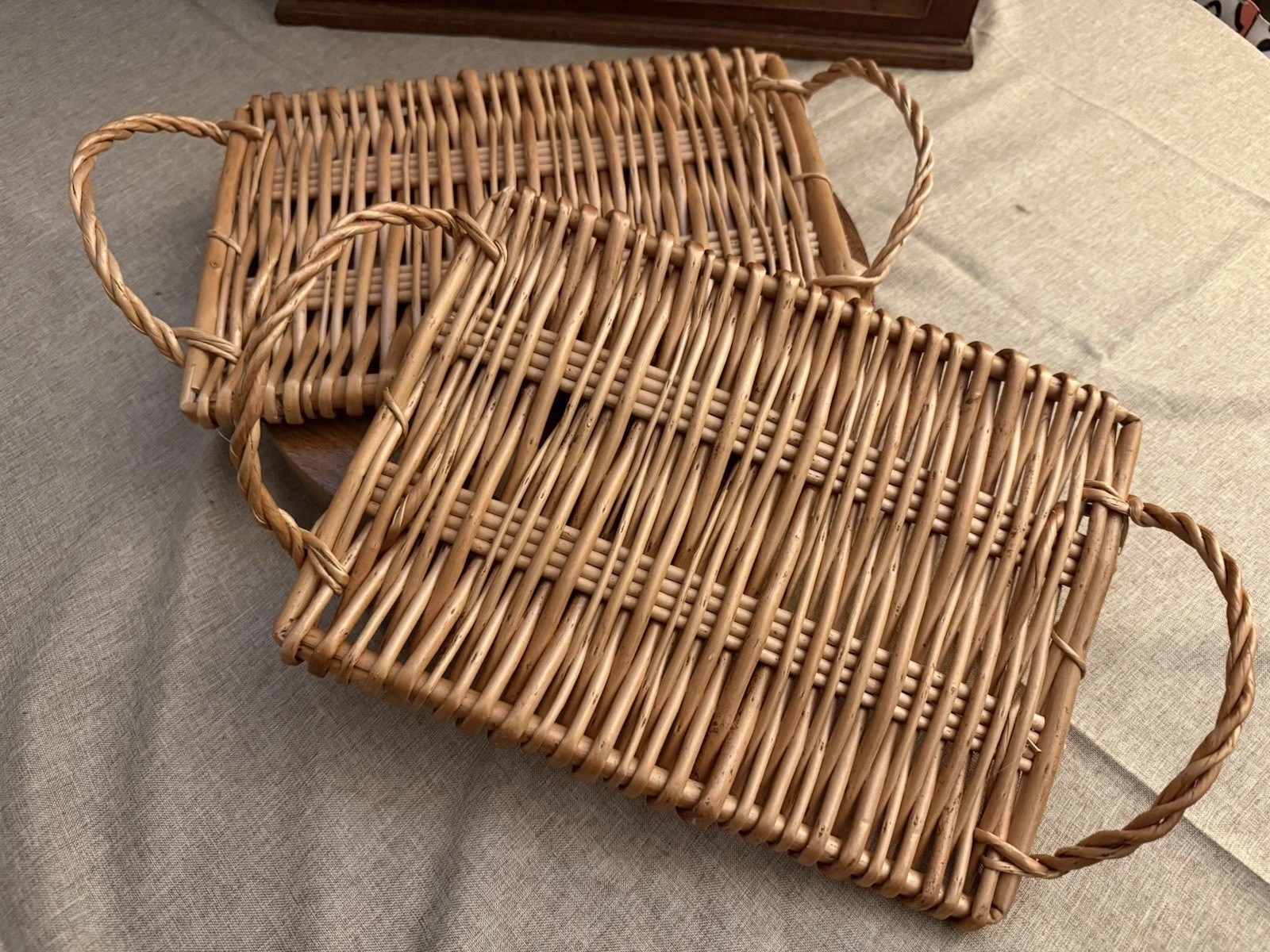 Wicker Woven Rectangular Bread Serving Tray With Handles Display X2