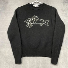 JW Anderson x Uniqlo Sweater Womens XS Black Fish Wool Tight Knit Ribbed Trim