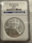 2010 American SILVER 1oz Eagle $1 NGC MS69 EARLY RELEASES
