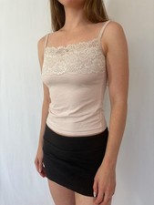 Baby Pink Vintage Lace Trim Square Neck Cami