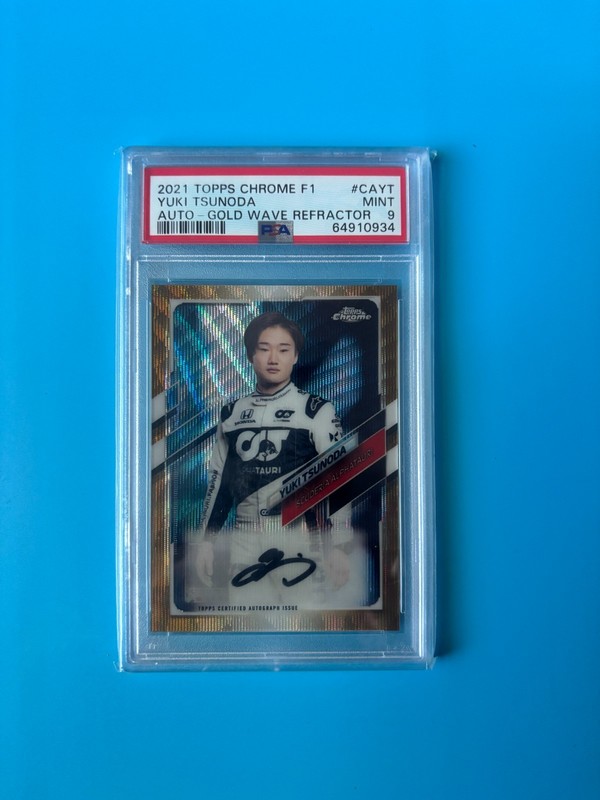 YUKI TSUNODA PSA 9 2021 TOPPS CHROME FORMULA 1 AUTO GOLD WAVE REFRACTOR 27/50