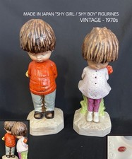 Vintage 1971 Japan Shy Boy & Girl Figurines Ceramic Pair Hand Painted Cute Set