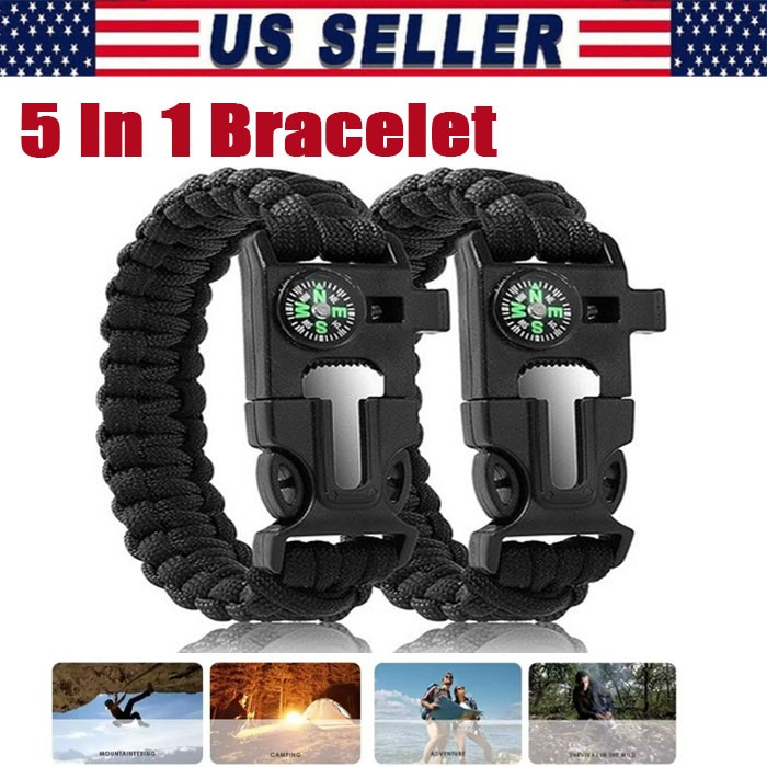 Bracciale Survival In Paracord Con Pietra Focaia, Fischietto E Bussola – Spedito Dagli USA