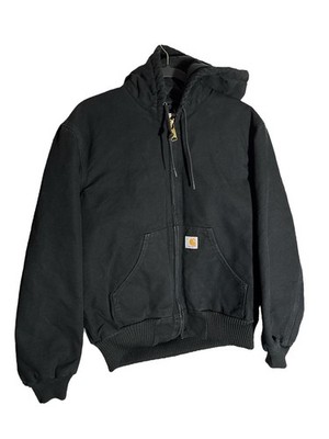 Carharttフード付きジャケット Mサイズ 黒古着 Vintage Carhartt J140 Black Canvas Duck Quilt Lined Hooded Jacket