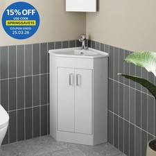 Bathroom Floor Standing Corner Vanity Unit White Gloss Double Door Flat Pack
