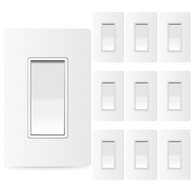 Interruptor de luz decorativo de 3 vías blanco mate con placa, 15 amperios