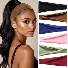 6 Pac Wide Headbands For Fashion Stretchy Hairbands Non Slip Solid Color Head...
