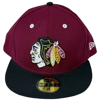 Chicago Blackhawks Fitted Hat Men's 8 New Era 59Fifty Rare Maroon & Black Color