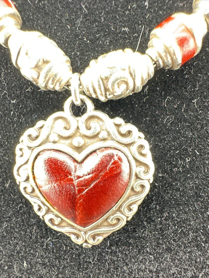 BRIGHTON PARK AVENUE HEART Red Leather Silver Reversible Pendant NECKLACE J42390 - Image 2 of 4