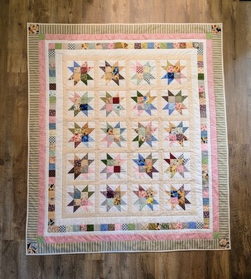 Handmade Cottage Core Quilt, Patchwork Star Design, One Of A Kind, Made In USA