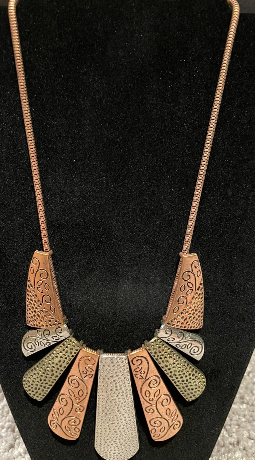 Copper Bronze Silver Tone  Rectangular Textured N… - image 3