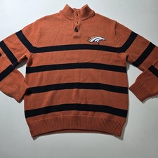 Chaps Denver Broncos Men's Cotton 1/4 Button Up Striped Sweater Size Large 