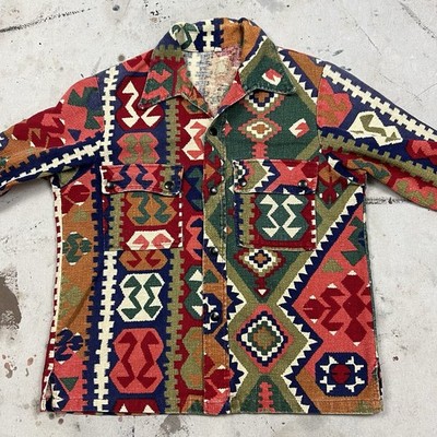 Vintage 60s 70s Aztec Southwestern Tribal Tapestry Shirt Men