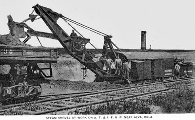 Alva Oklahoma Steam Shovel A.T.&S.F Rail Road Train Cars Postcard COPY #10569