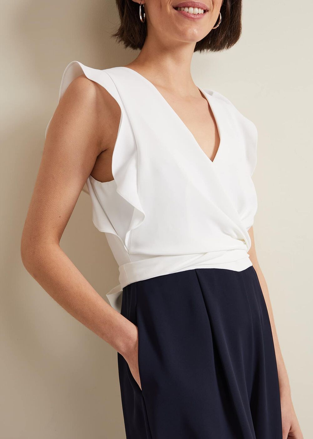 PHASE EIGHT AYLA RUFFLE WRAP JUMPSUIT IN NAVY / IVORY SIZE UK 10 R *RRP £139 image 5