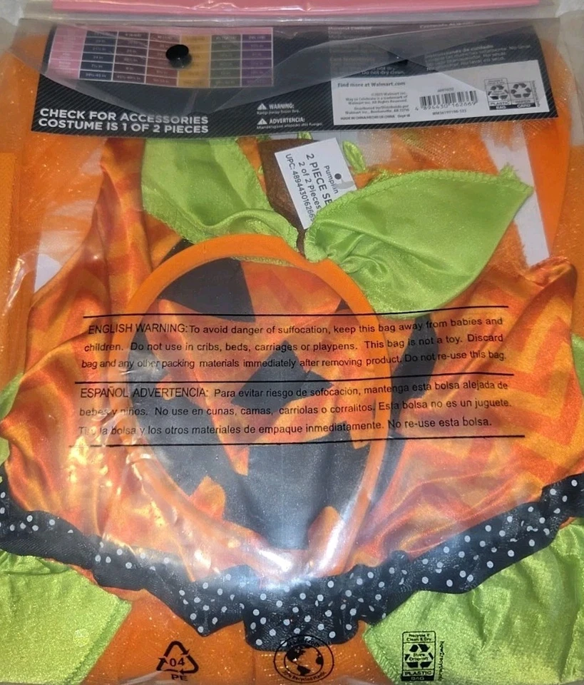 Pumpkin Jack O Lantern Girls Halloween Costume New Size Small 6X - Image 3 of 3